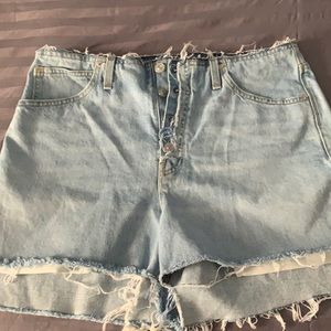 Hudson denim high-low shorts.